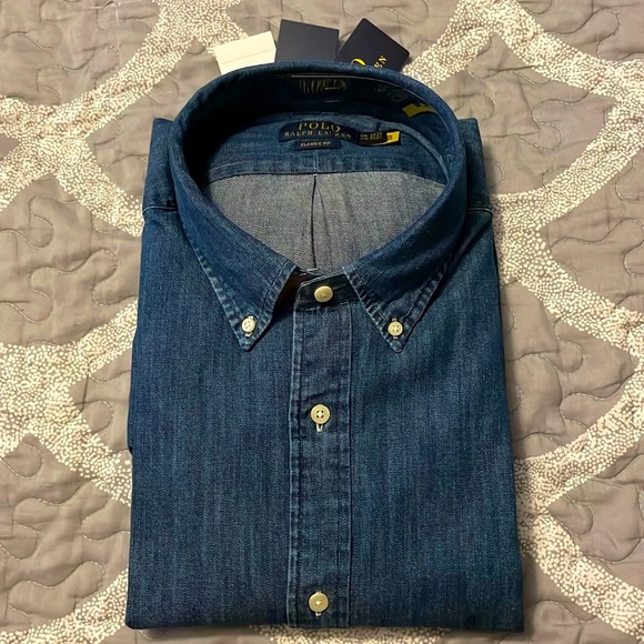 NWT Polo Ralph Lauren Men’s Classic Fit Denim Button Down Long Sleeve Shirt. 2XL - Picture 8 of 12
